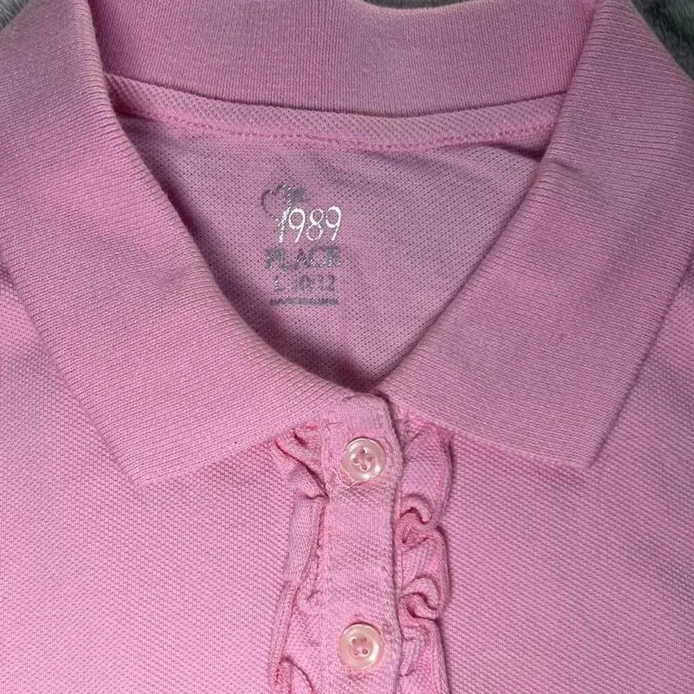 The Children's Place Pink Polo Shirt Kid 10/12 Y2K Preppy Coquette Ruffle Collar